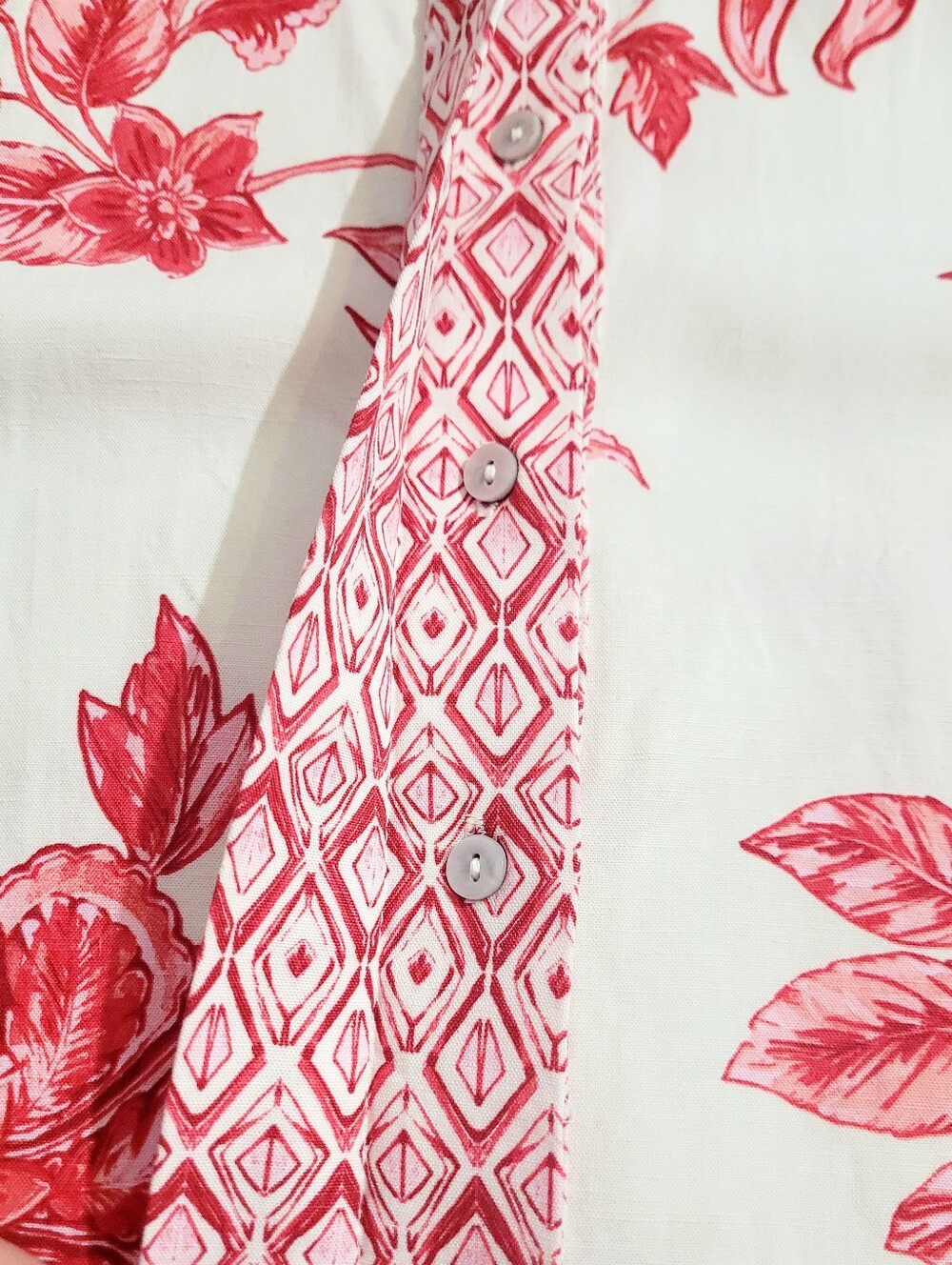 NWOT Zara Floral Linen Blend Button Front Blouse Women's Small Red White Boho - Picture 8 of 12